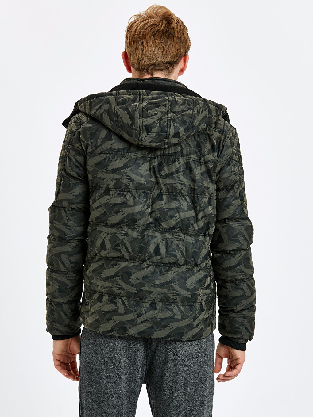 Gri Baskılı Deri Görünümlü Mont-2