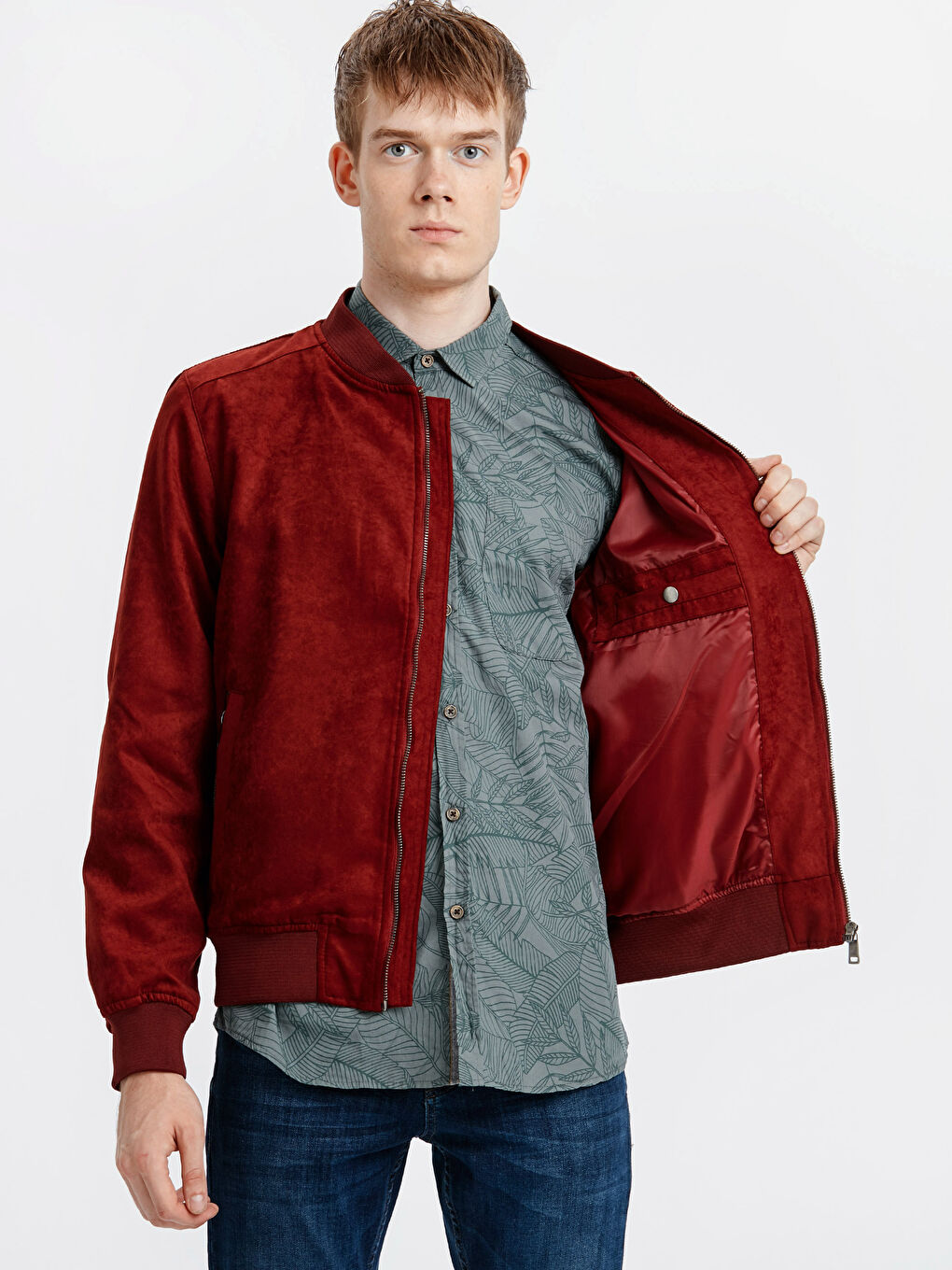 Bordo Deri Görünümlü Mont-1