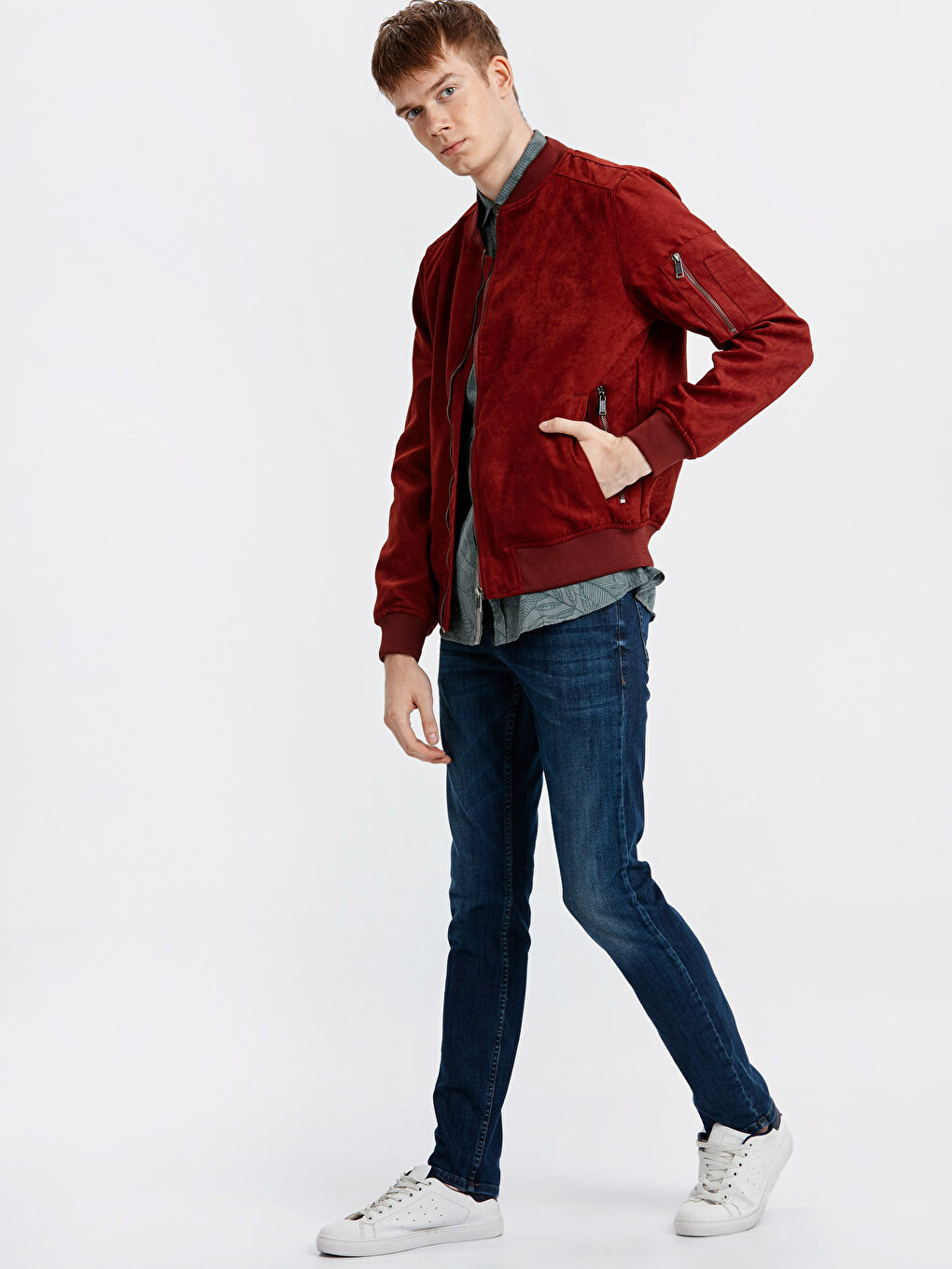 Bordo Deri Görünümlü Mont-3