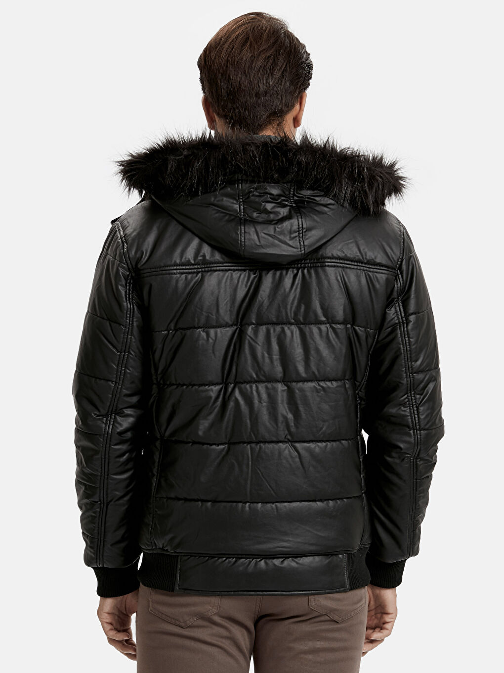 Standard Fit Collared Neck Men's Leather Look Coat-2