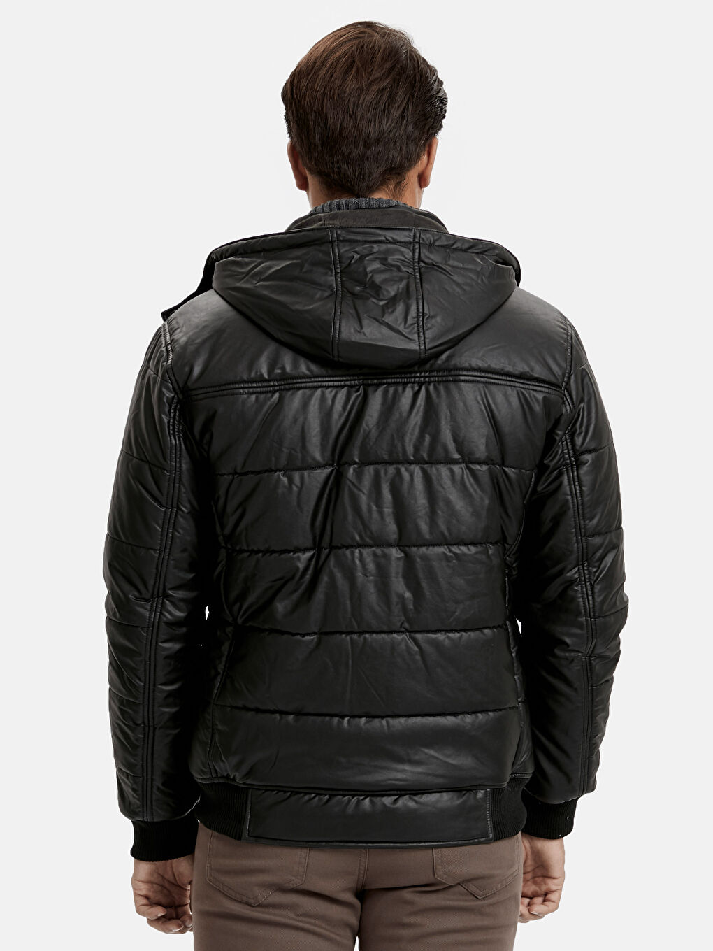 Standard Fit Collared Neck Men's Leather Look Coat-3