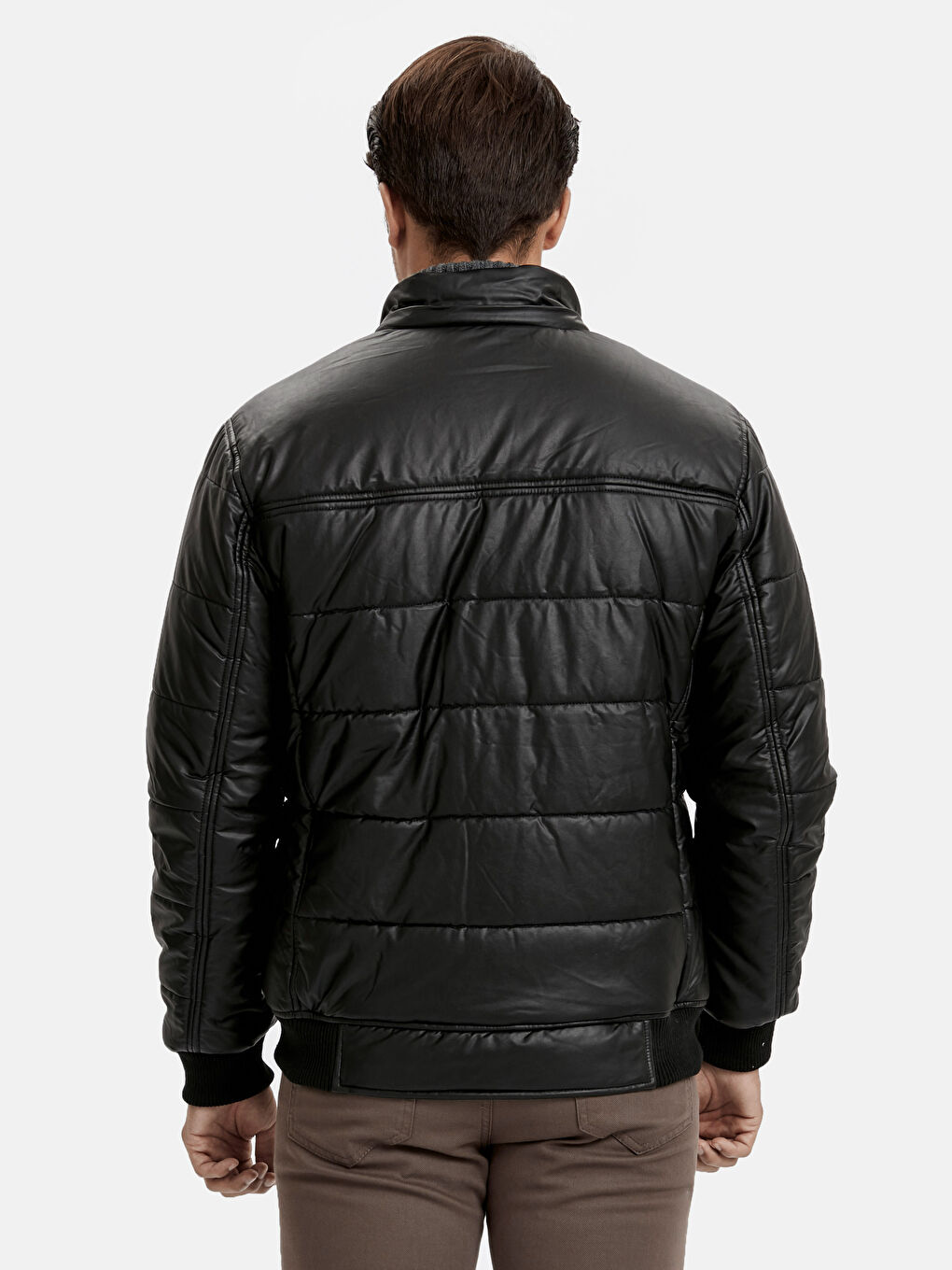 Standard Fit Collared Neck Men's Leather Look Coat-4