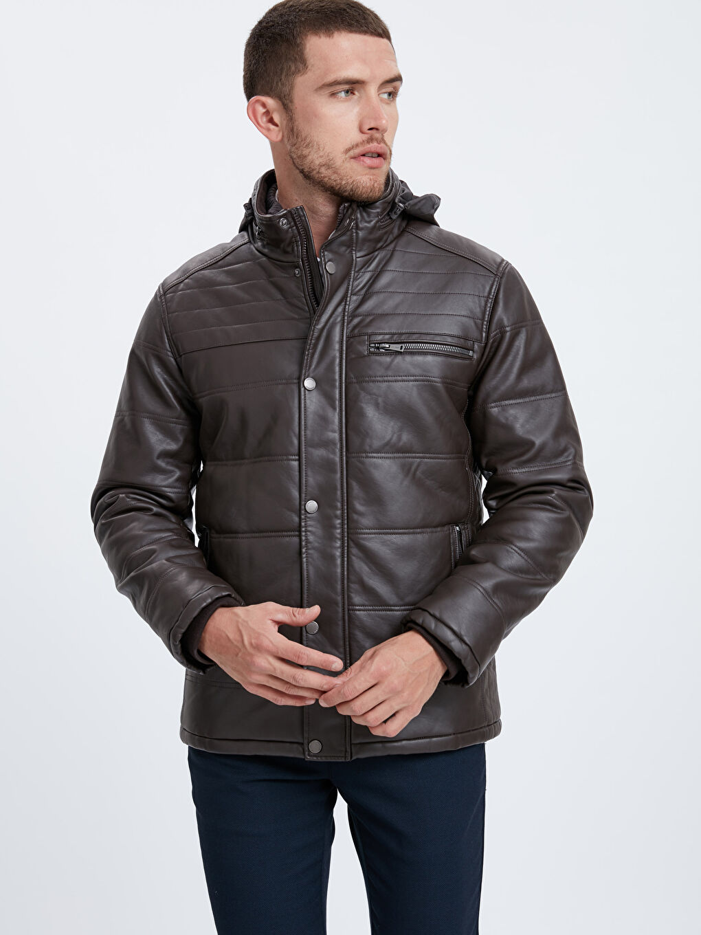 Man BROWN Faux Leather Coat
