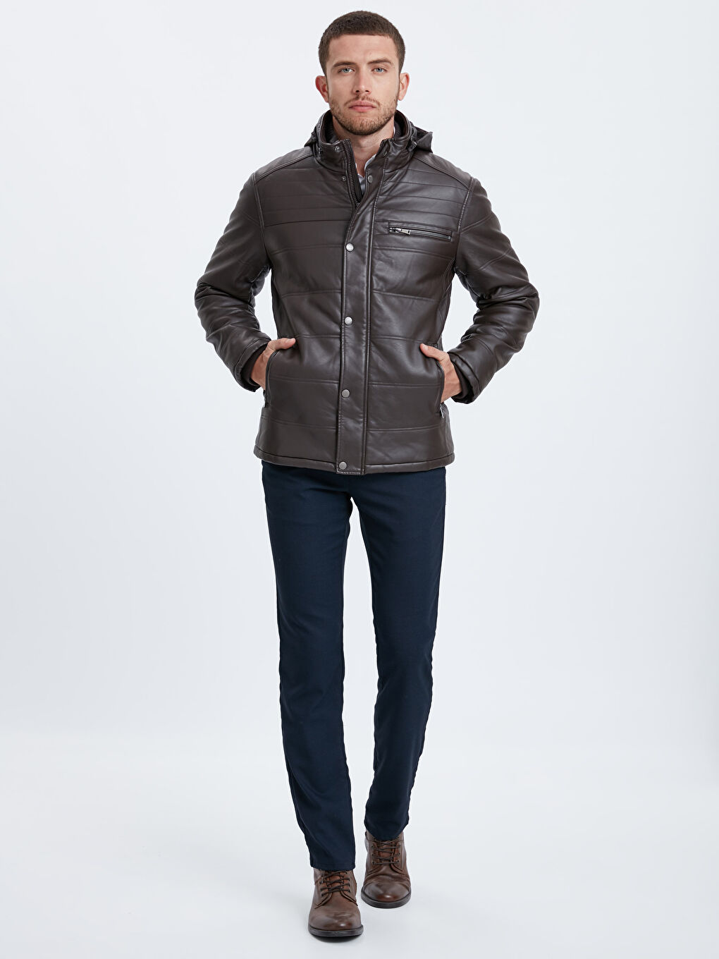 Man BROWN Faux Leather Coat-3