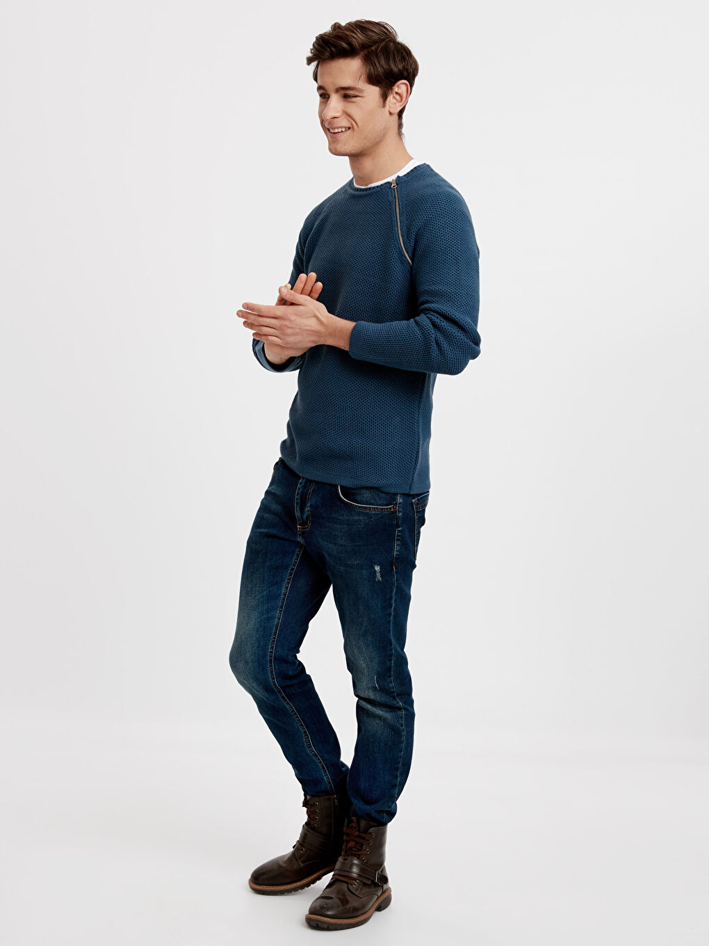 Pull-over en Tricot à Détails Fermeture Éclair Col Rond-2