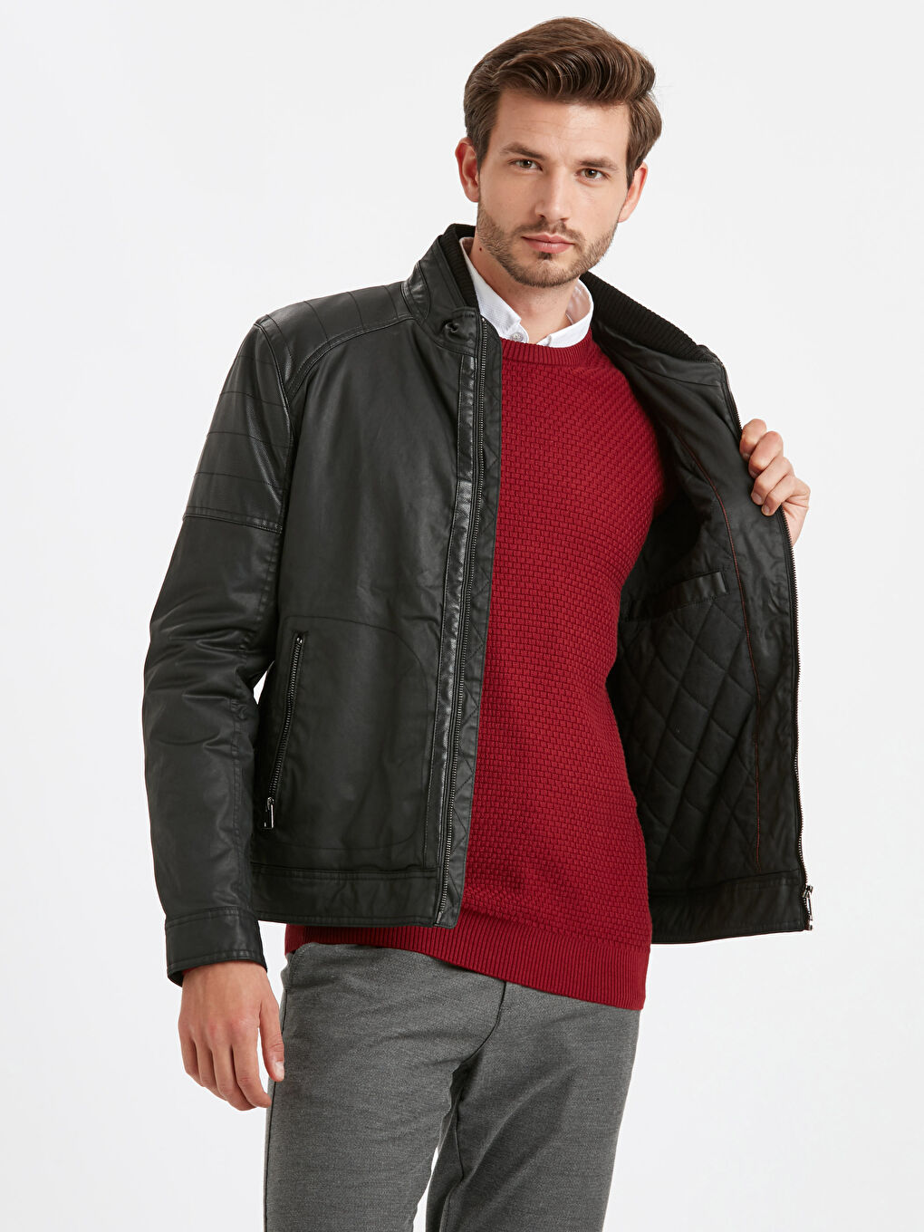 Yeni Siyah Deri Görünümlü Mont-1