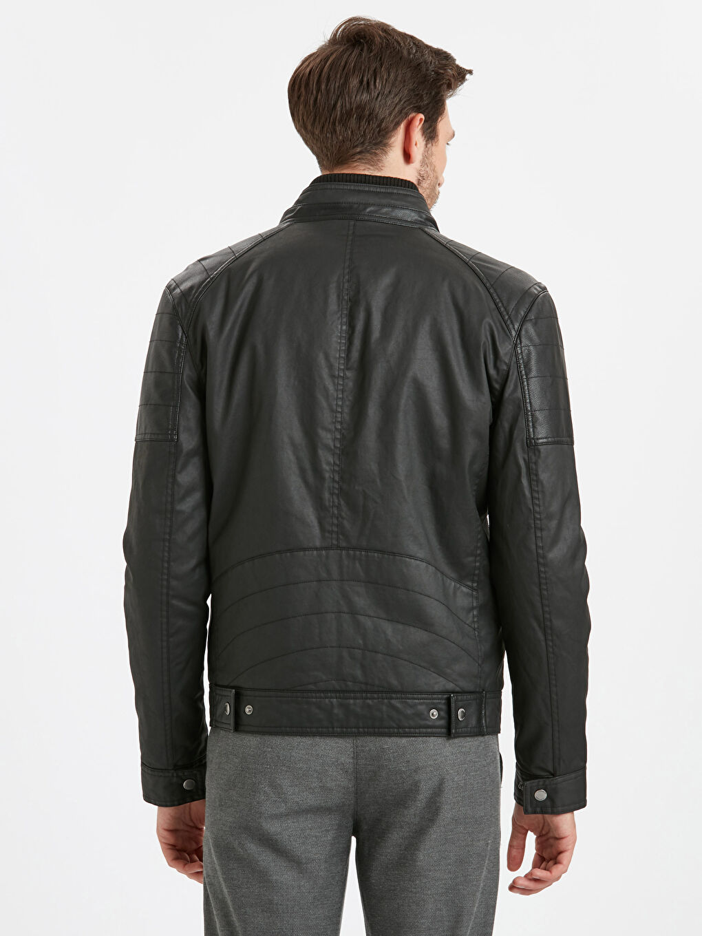 Yeni Siyah Deri Görünümlü Mont-2