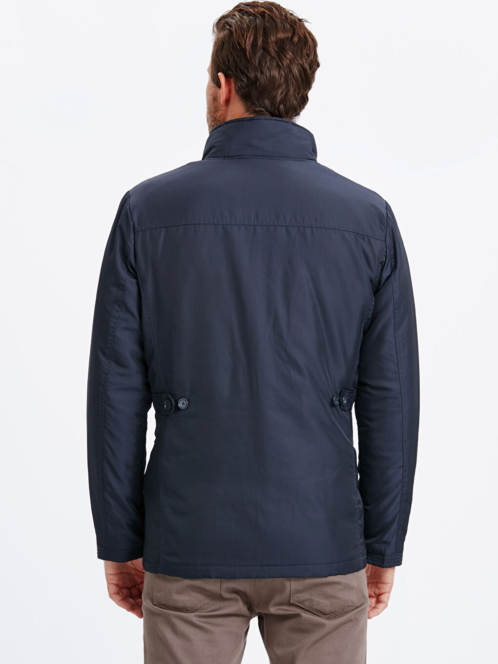 Lacivert Standart Kalıp Dik Yaka Gabardin Erkek Kaban-2