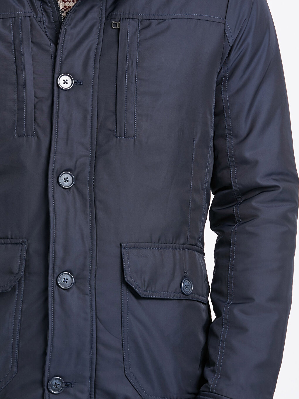 Lacivert Standart Kalıp Dik Yaka Gabardin Erkek Kaban-4