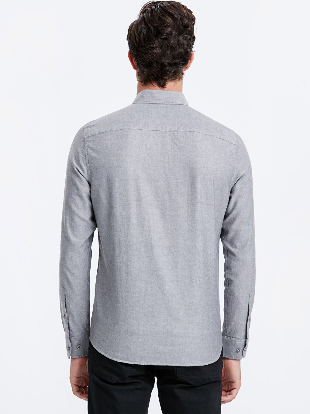 Gri Slim Fit Uzun Kollu Oxford Erkek Gömlek-1