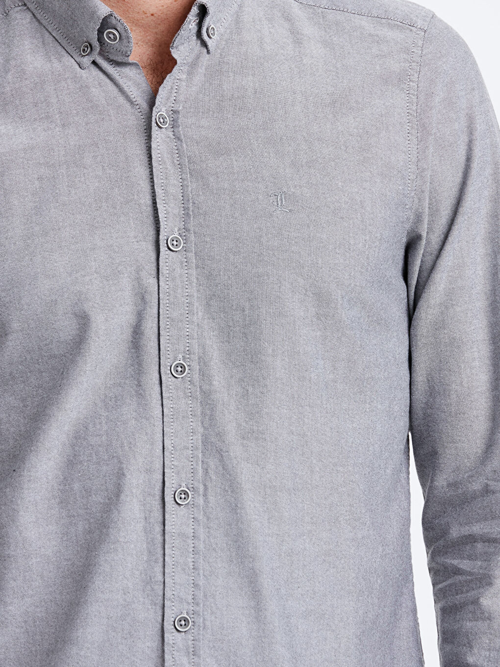 Gri Slim Fit Uzun Kollu Oxford Erkek Gömlek-3