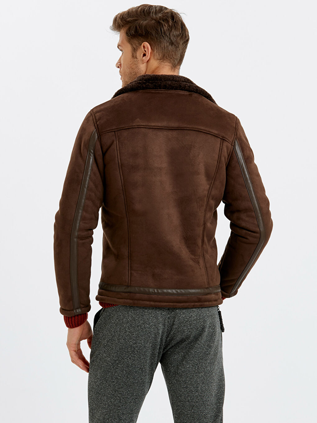 Kahverengi Koyu Kahverengı Deri Görünümlü Mont-1