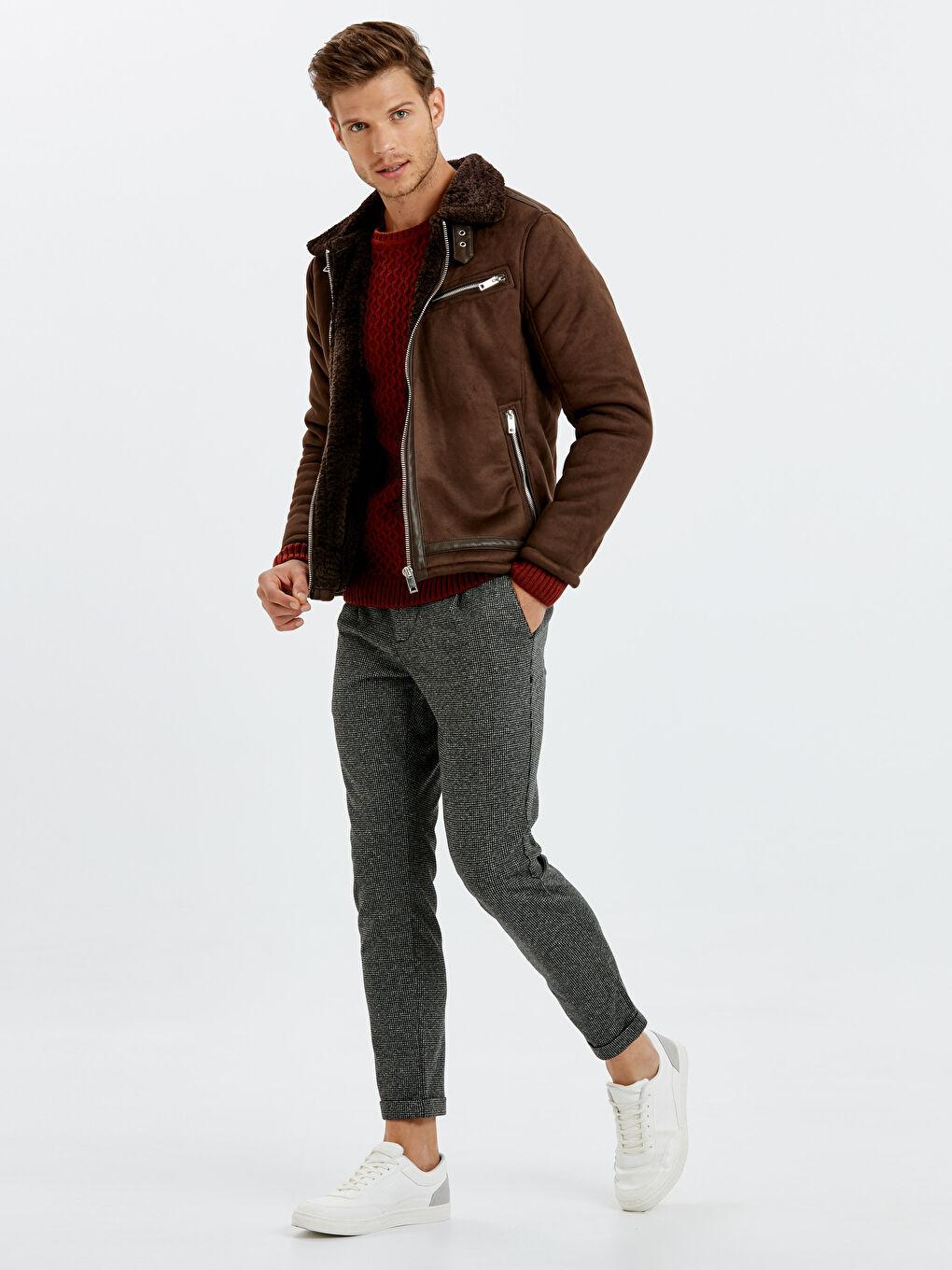 Kahverengi Koyu Kahverengı Deri Görünümlü Mont-2