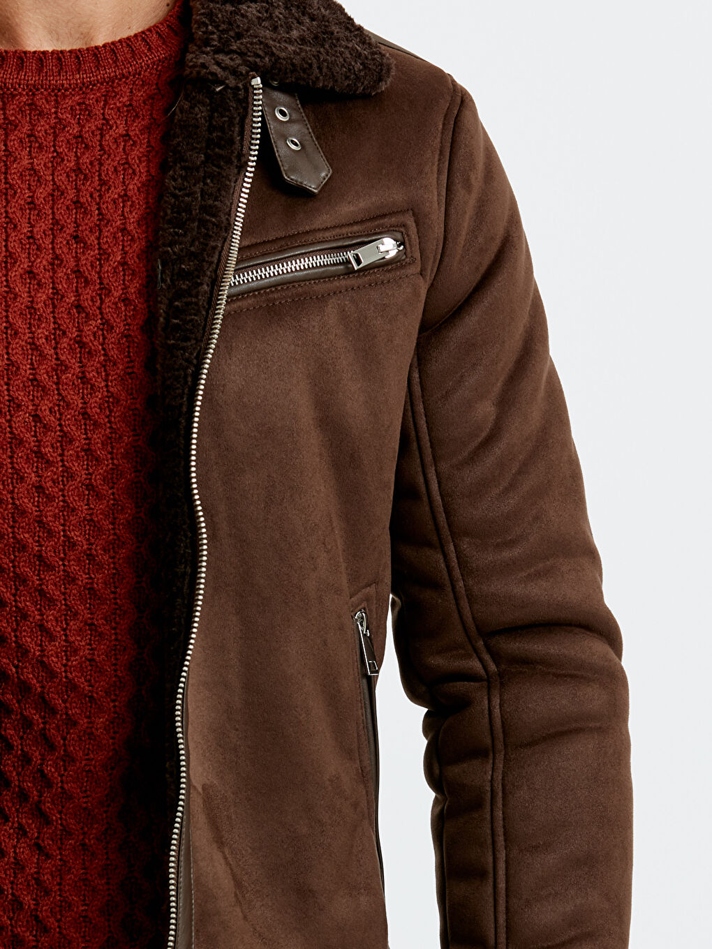 Kahverengi Koyu Kahverengı Deri Görünümlü Mont-3