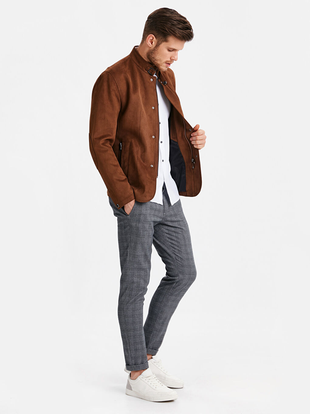 Bej Deve Tüyü Deri Görünümlü Mont-3