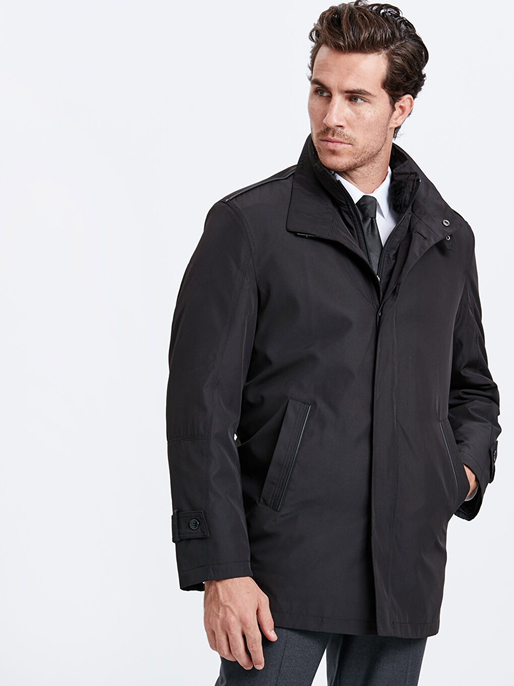 Siyah Ceket Yaka Kalın Kaban