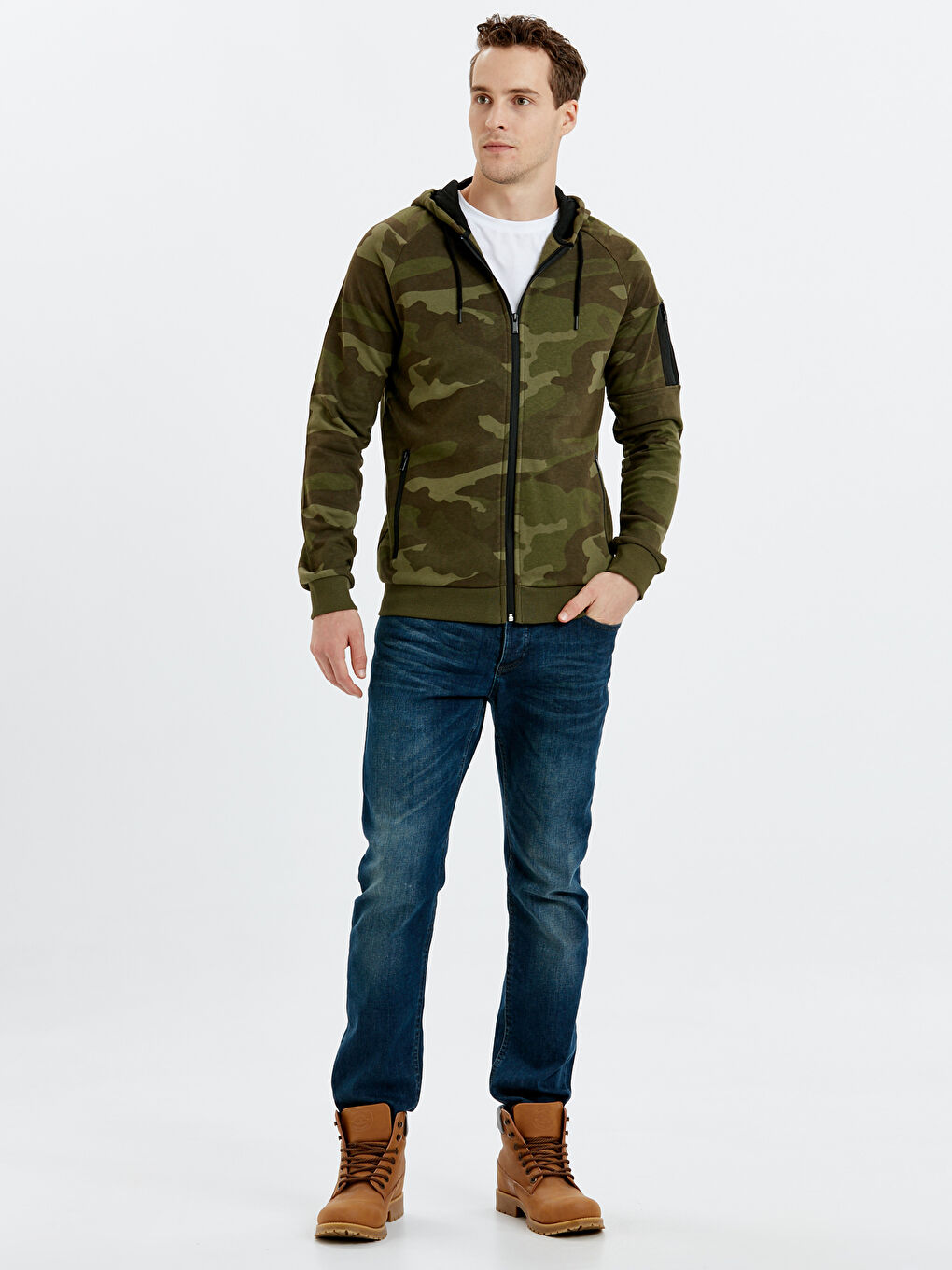 Haki Baskılı Fermuarlı Sweatshirt-2