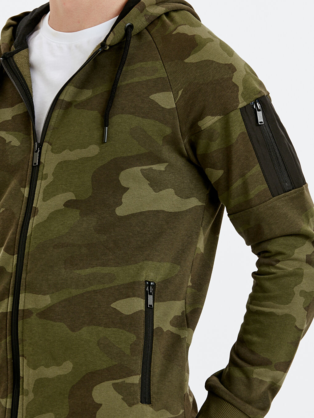 Haki Baskılı Fermuarlı Sweatshirt-3