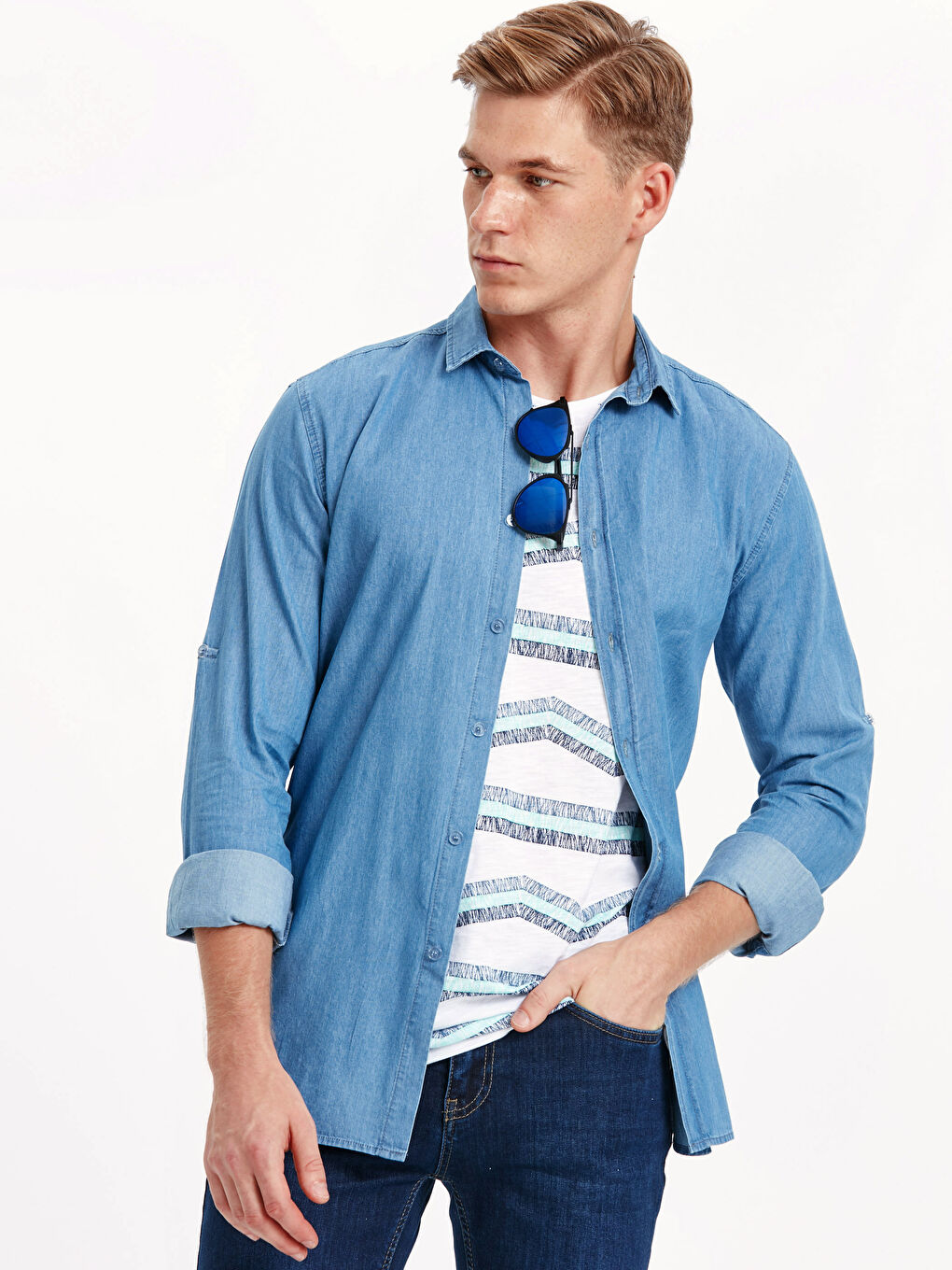 Açık İndigo Rodeo Jean Gömlek