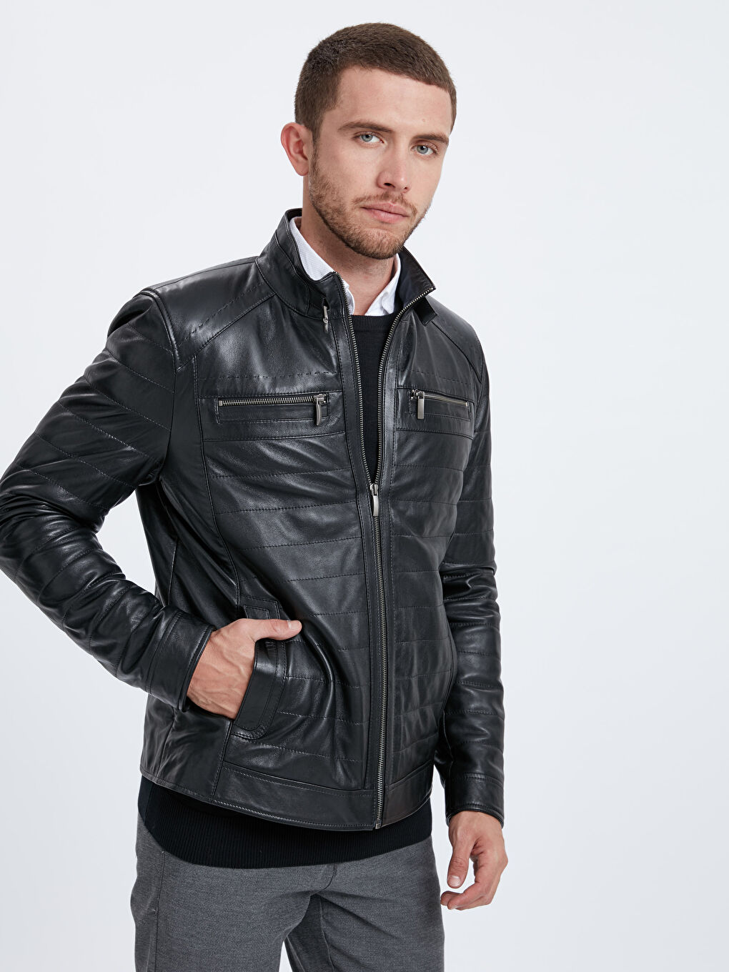 Yeni Siyah Deri Mont