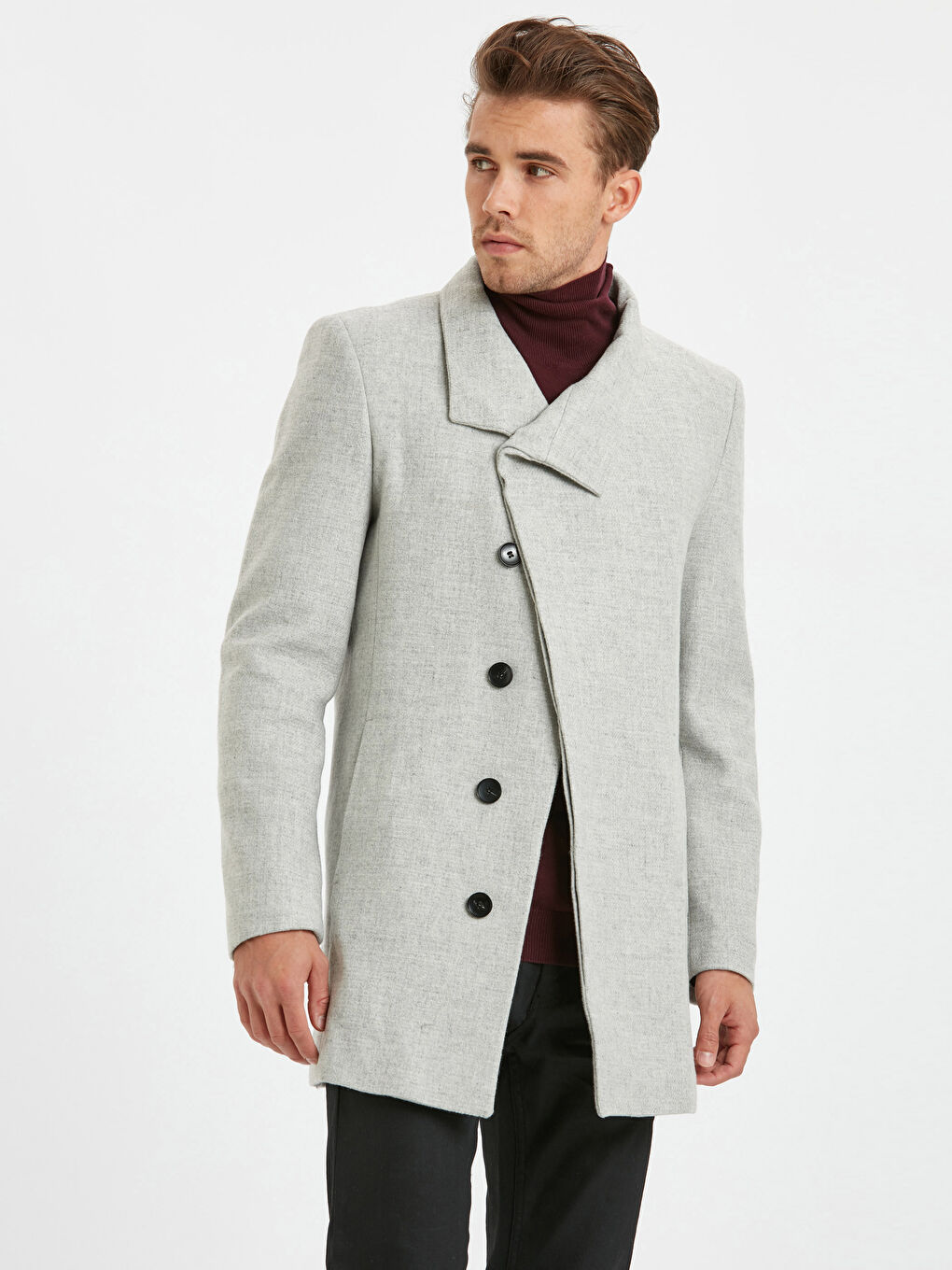 Gri Grı Kaşe Kaban