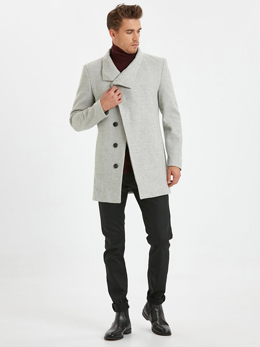 Gri Grı Kaşe Kaban-2