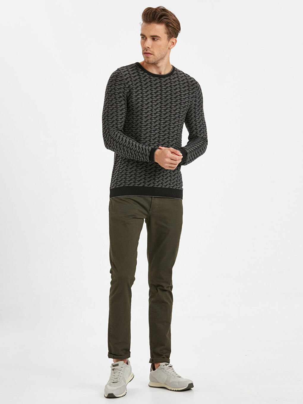 Antrasit Bisiklet Yaka Erkek Triko Kazak-2