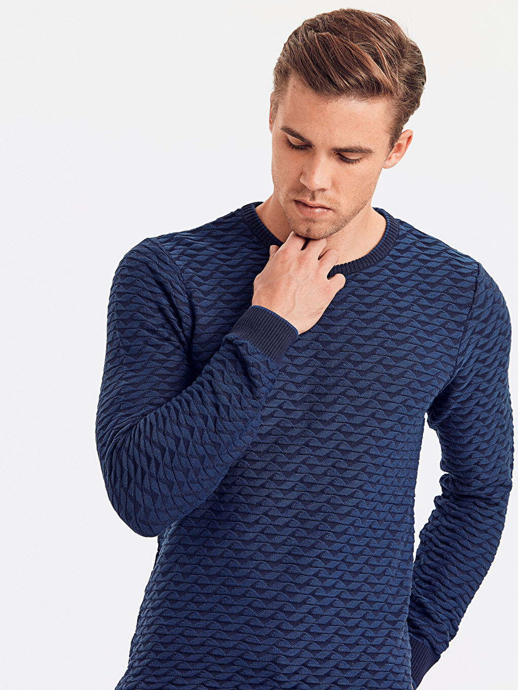 İndigo Bisiklet Yaka Erkek Triko Kazak