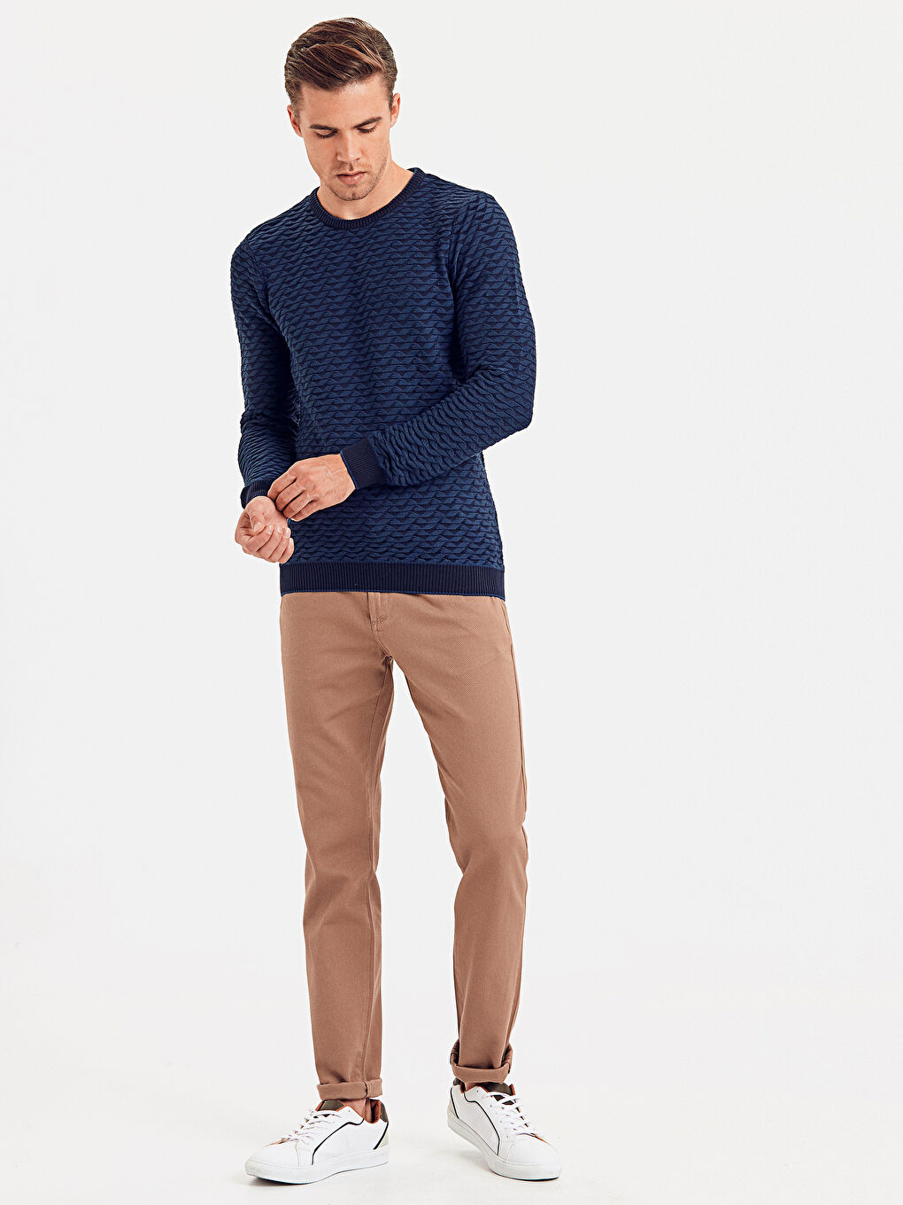 İndigo Bisiklet Yaka Erkek Triko Kazak-2