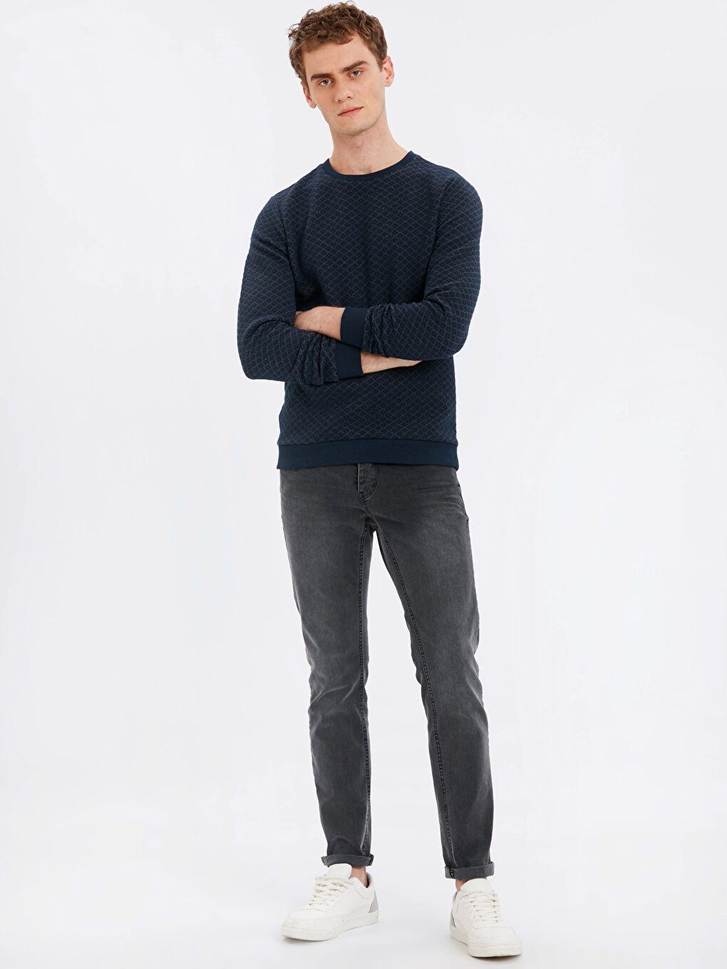 Lacivert Bisiklet Yaka Sweatshirt-2