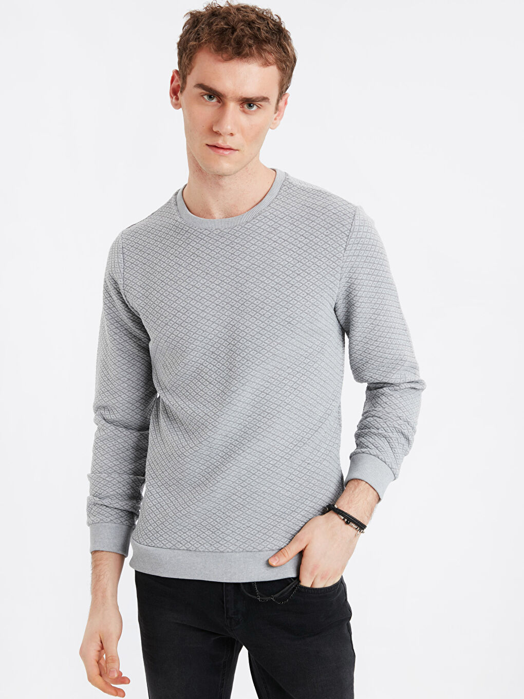Gri Bisiklet Yaka Sweatshirt