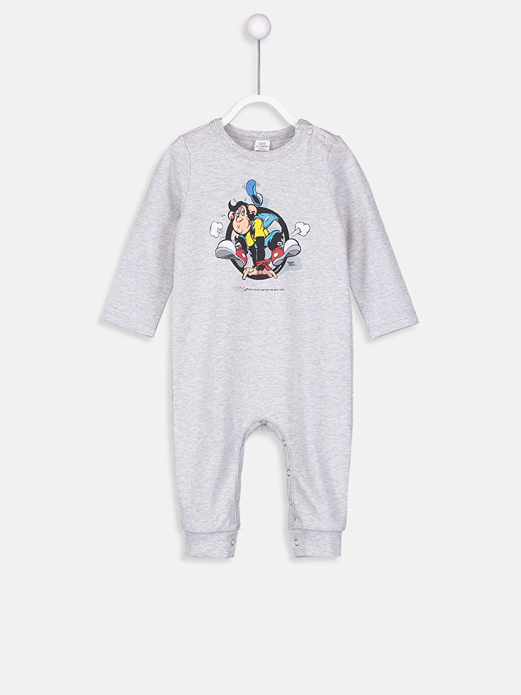 Gri Erkek Bebek Nostaljik Maymun Baskılı Tulum Baba Oğul Kombini-1