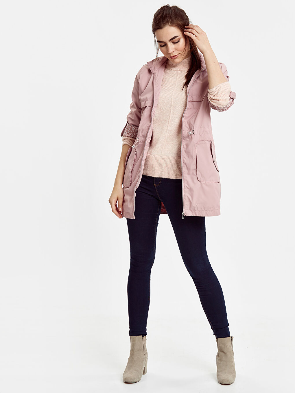 Regular Fit Belted Waist Women's Raincoat-3