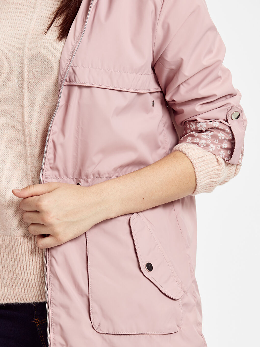 Regular Fit Belted Waist Women's Raincoat-4