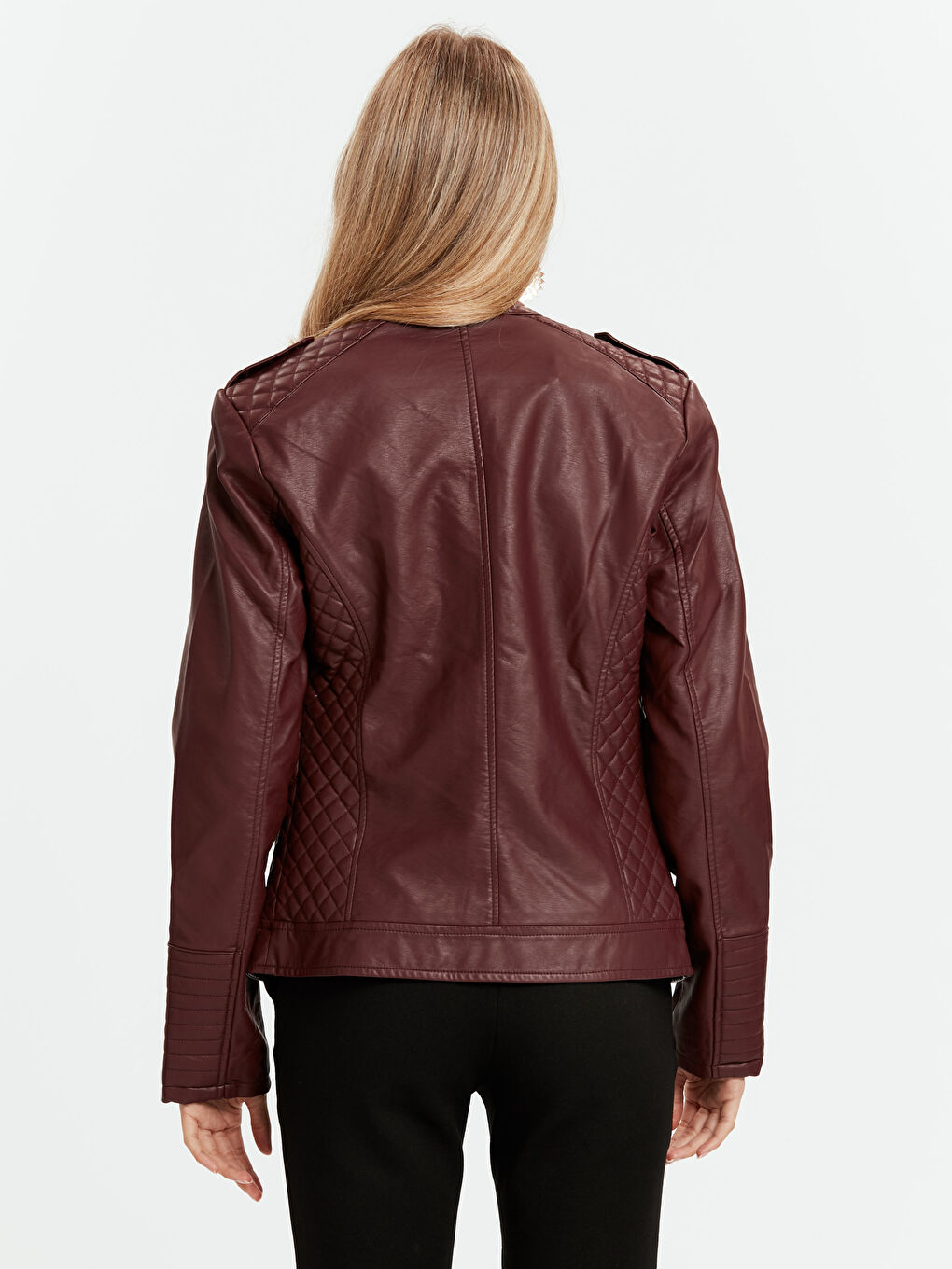 Bordo Deri Görünümlü Mont-1