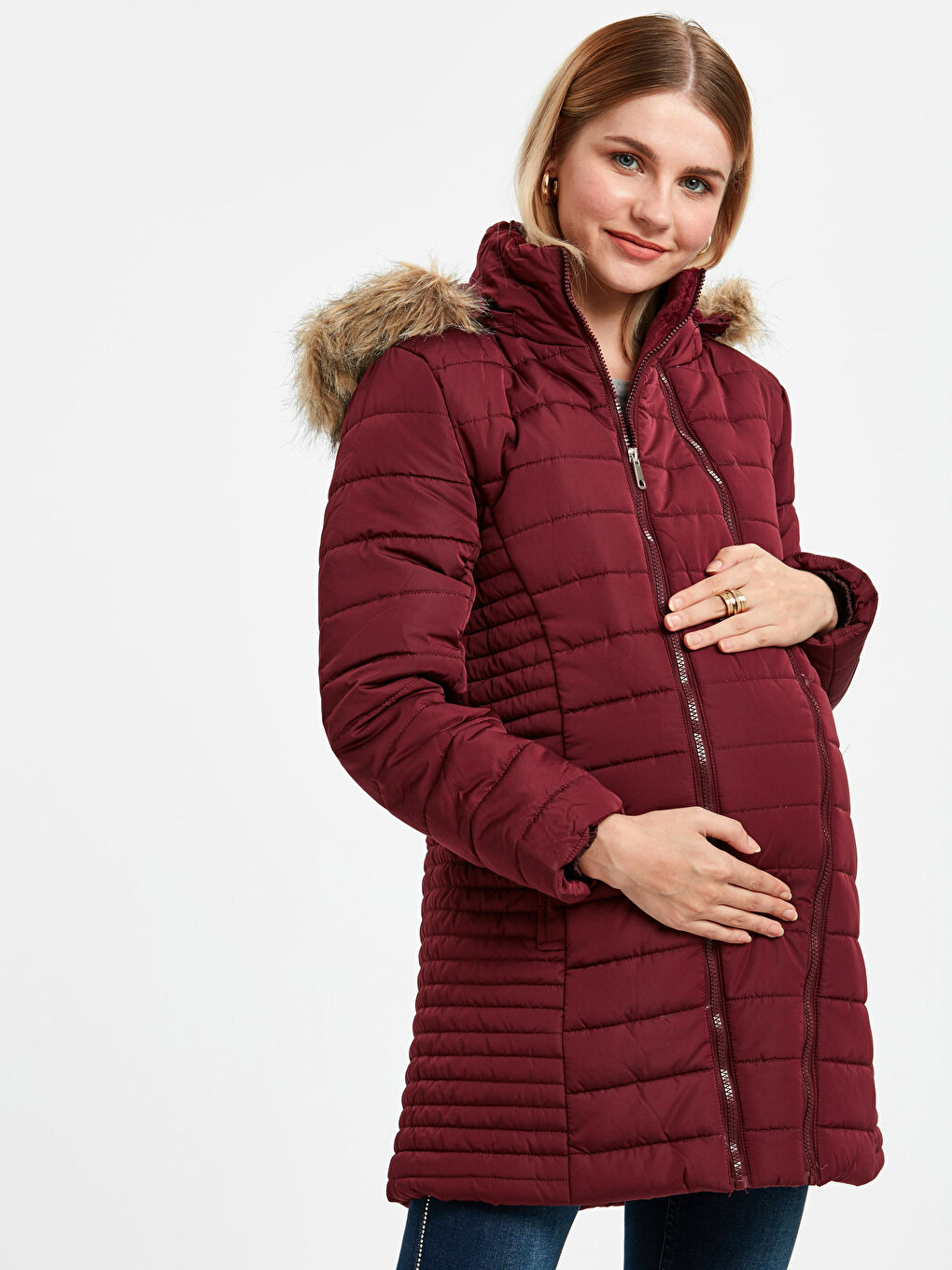 Hooded Plain Long Sleeve Maternity Down Jacket