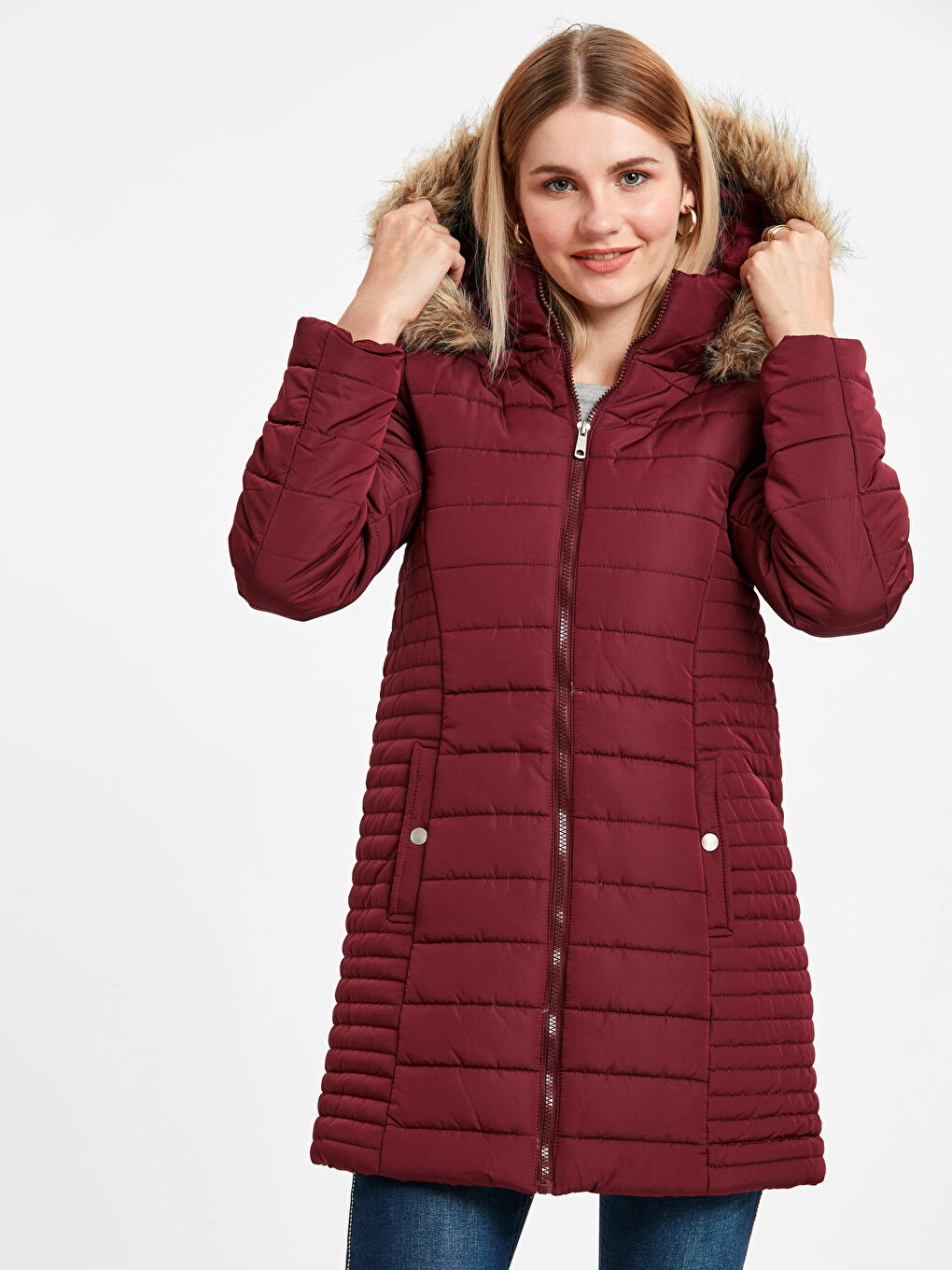 Hooded Plain Long Sleeve Maternity Down Jacket-1
