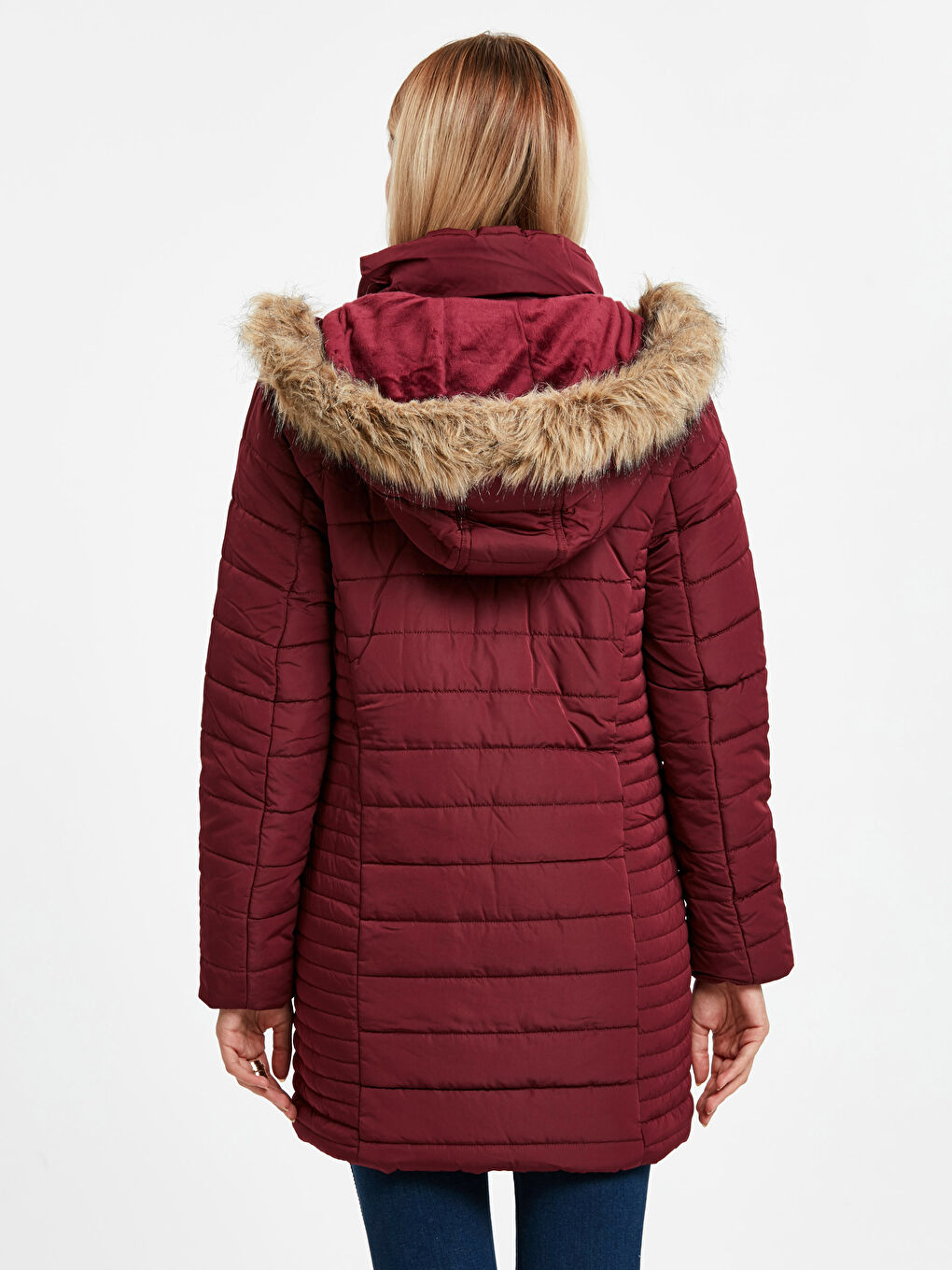 Hooded Plain Long Sleeve Maternity Down Jacket-3