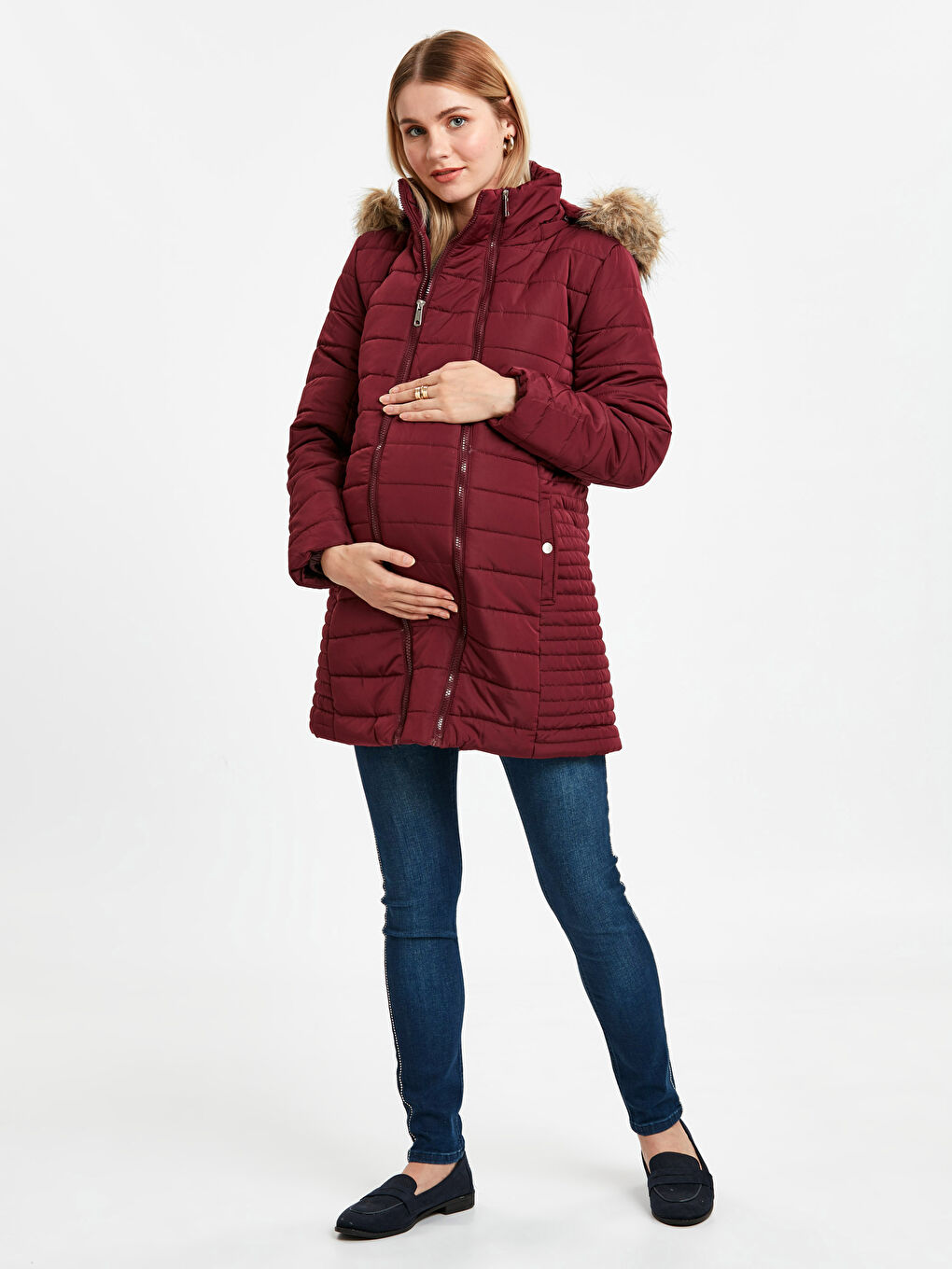 Hooded Plain Long Sleeve Maternity Down Jacket-4