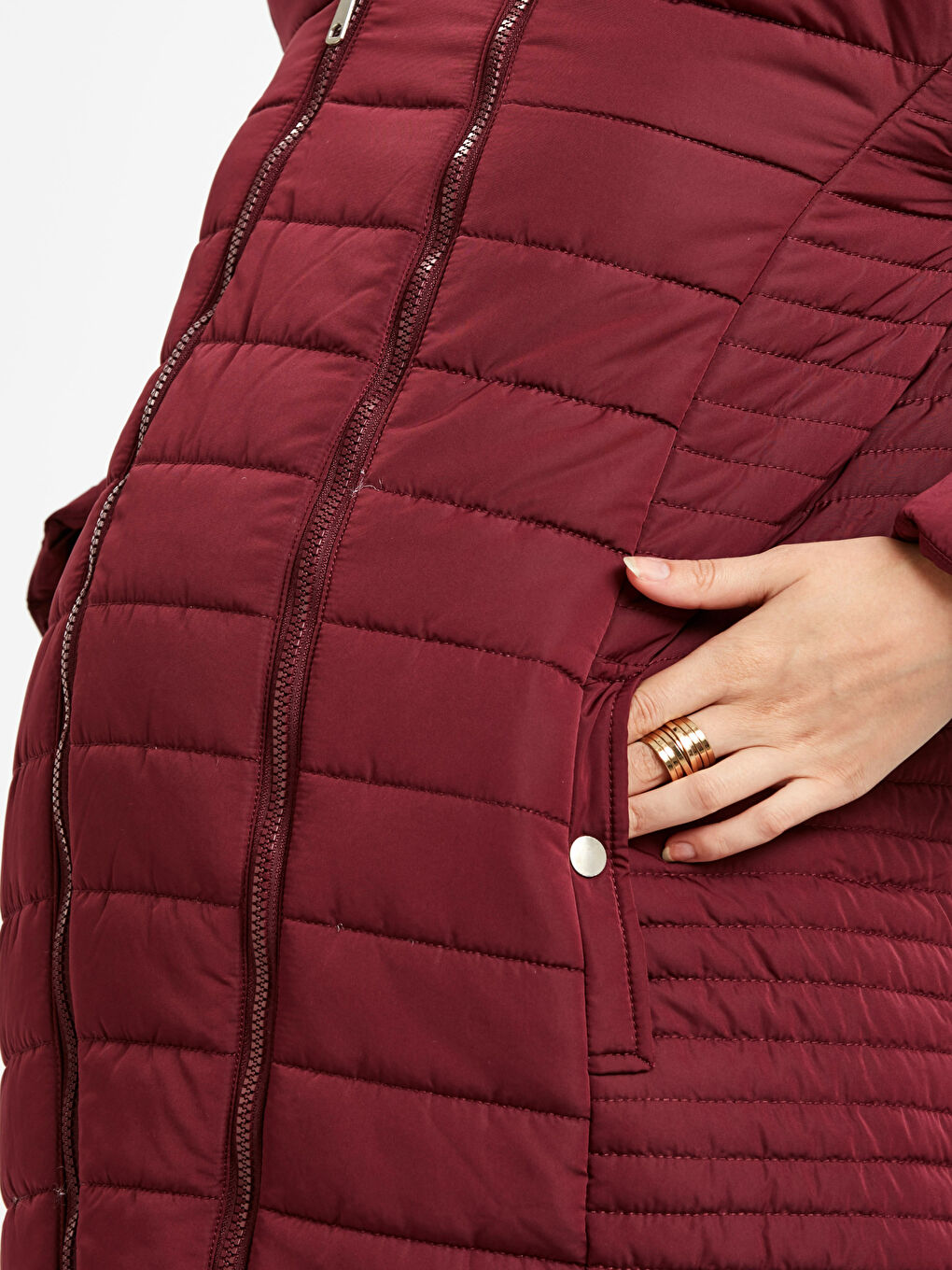 Hooded Plain Long Sleeve Maternity Down Jacket-5