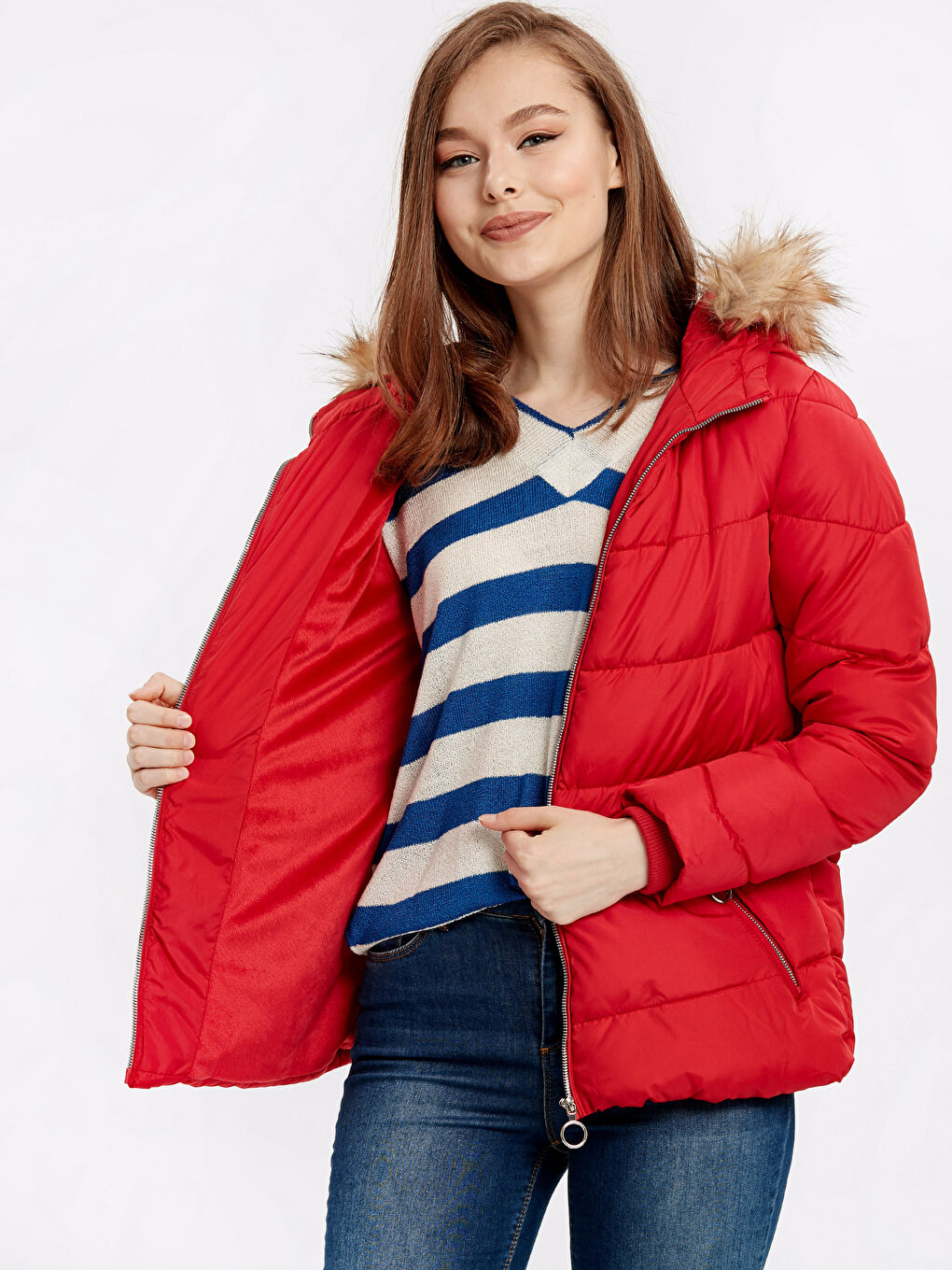 Woman RED Puffer Coat-1