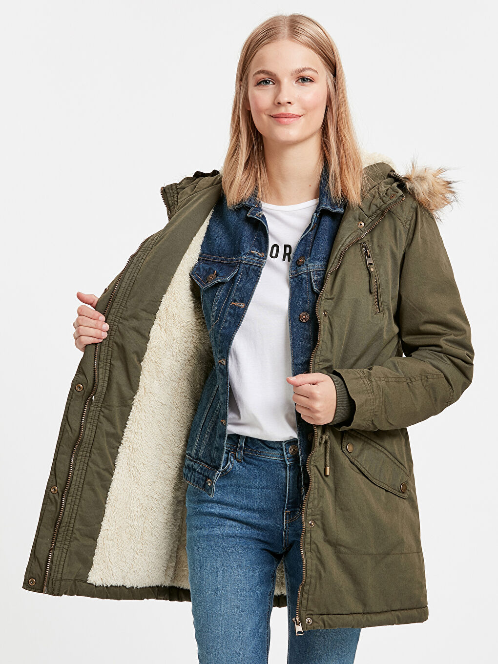 Hooded Collar Regular Long Sleeve Pocket Detailed Women's Parka -8W1220Z8-ATN
