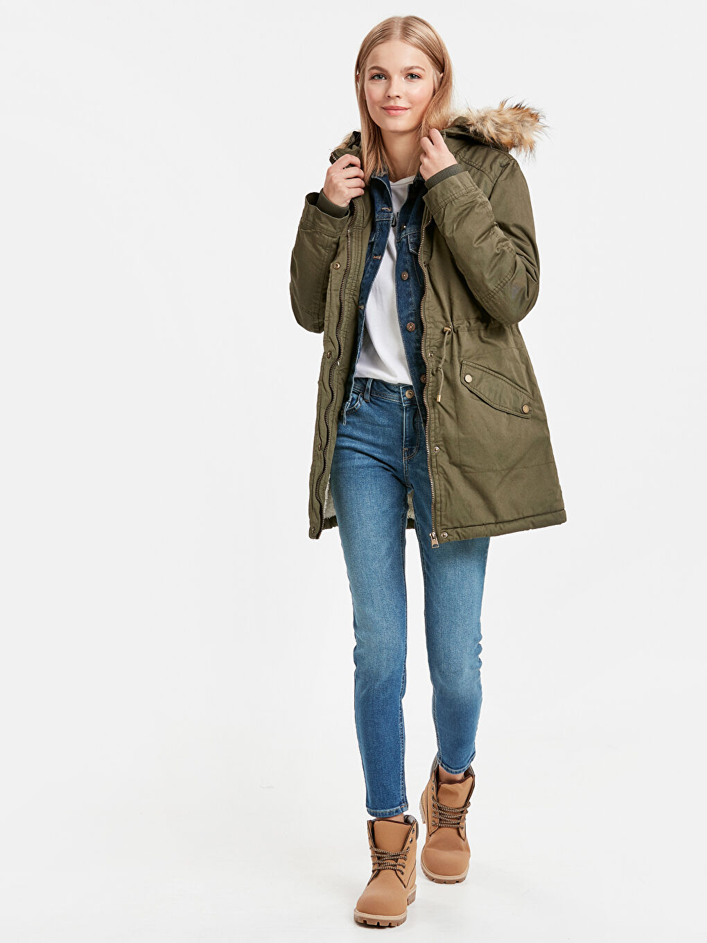 Hooded Collar Regular Long Sleeve Pocket Detailed Women's Parka -8W1220Z8-ATN