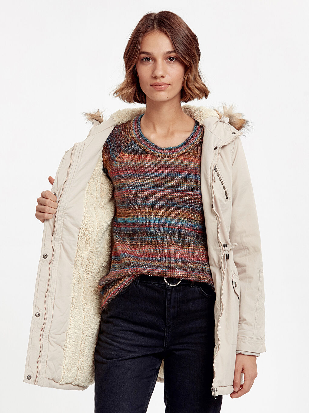 Woman BEIGE Parka Coat-1