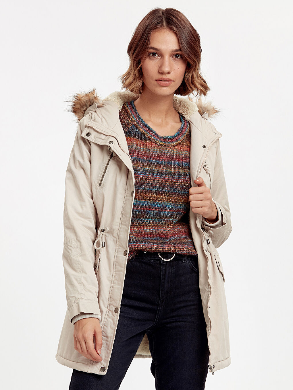 Woman BEIGE Parka Coat-4