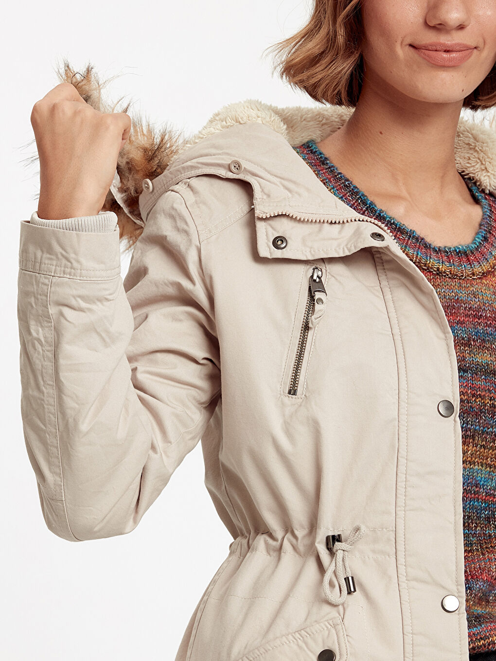 Woman BEIGE Parka Coat-5