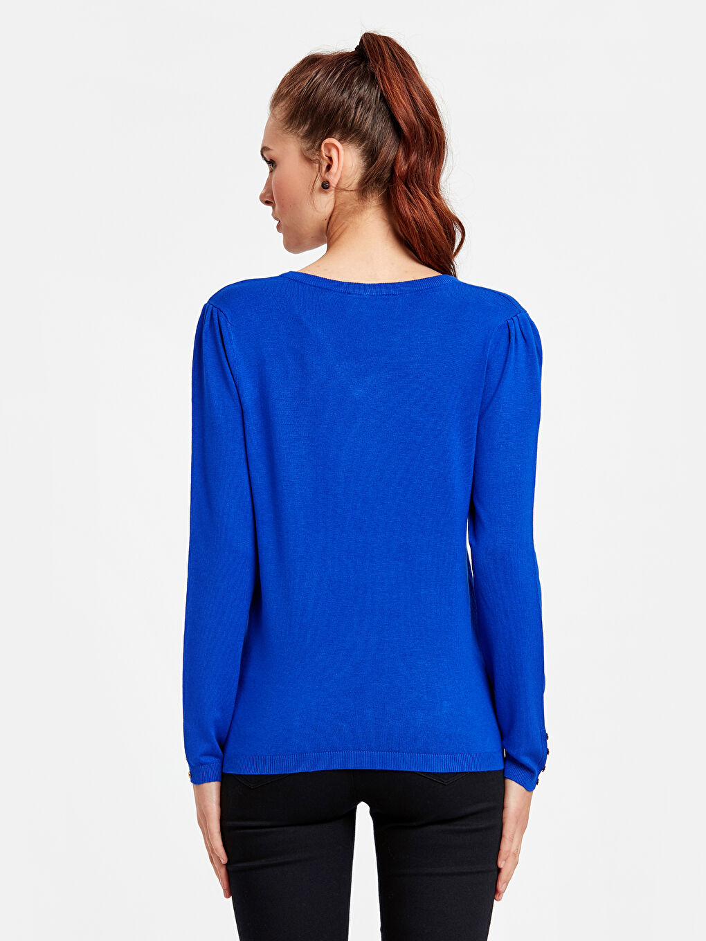 Pull-over en Tricot Fin pour Femmes à Encolure en V-1