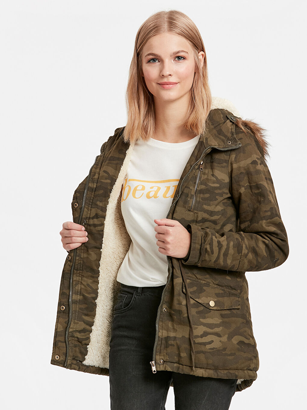 Woman KHAKI Parka Coat-1