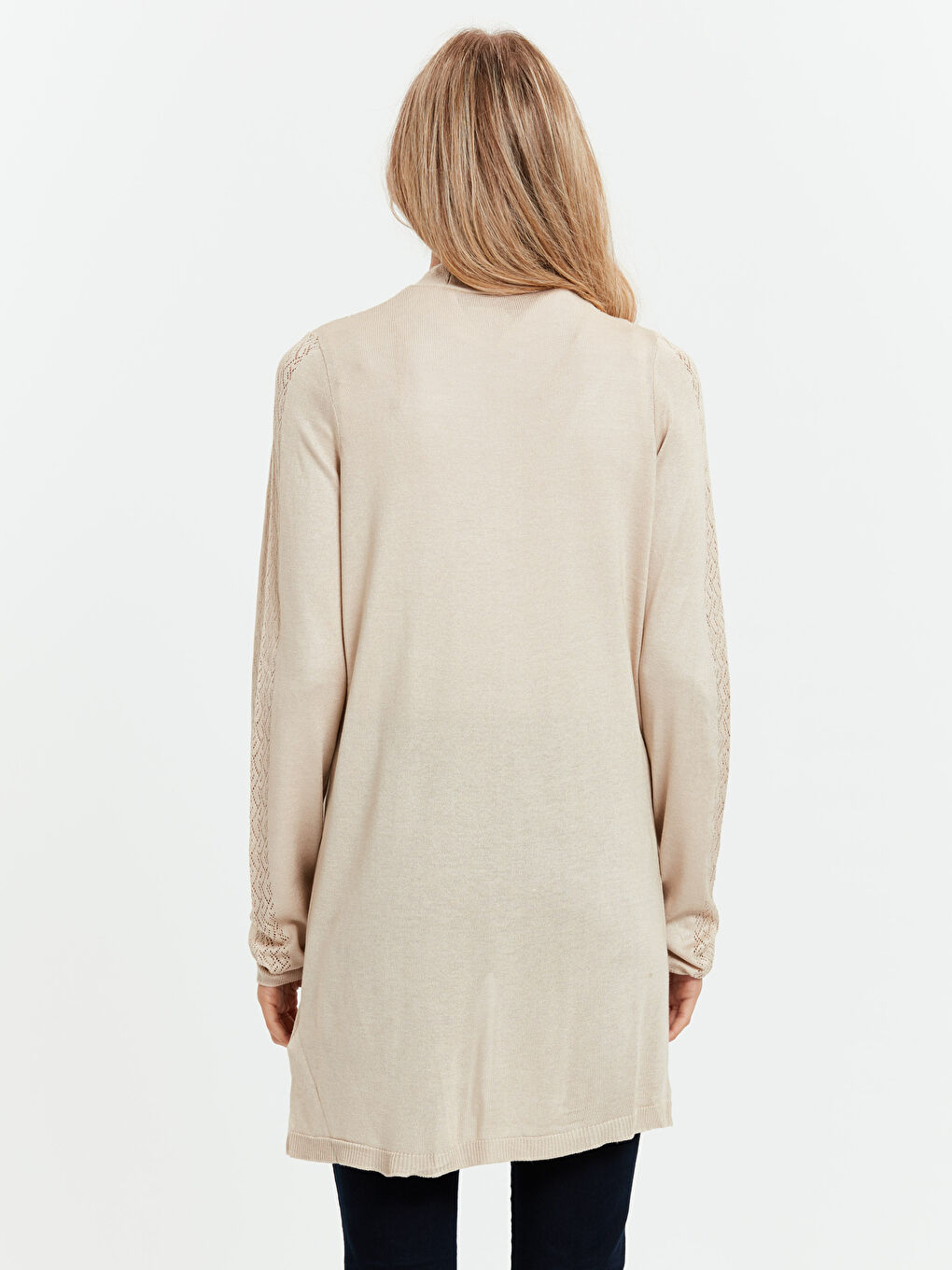Bej Ajur Detaylı Kadın Triko Hırka-1
