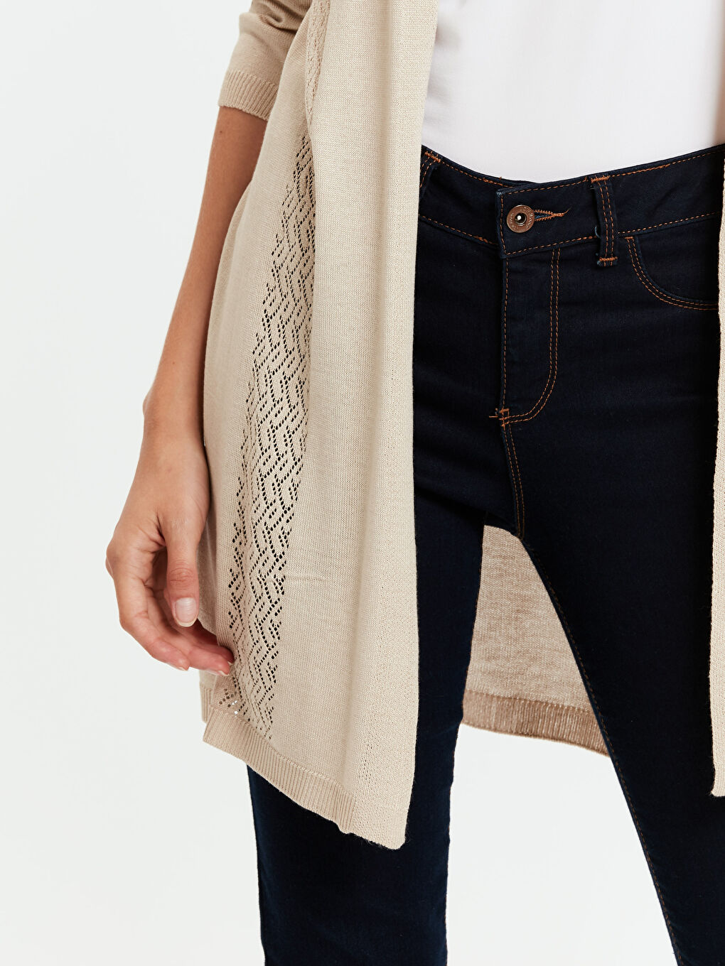 Bej Ajur Detaylı Kadın Triko Hırka-3